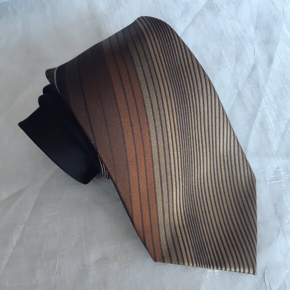 Vintage Pierre Cardin Tie 4" Silk Diagonal Stripe, Browns & Tan/Gold - Picture 10 of 10